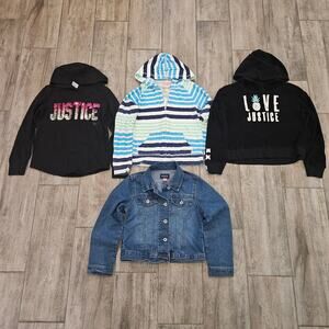 Girls Hoodie & Denim Jacket Lot of 4 Size 7/8 Justice Old Navy Childrens Place